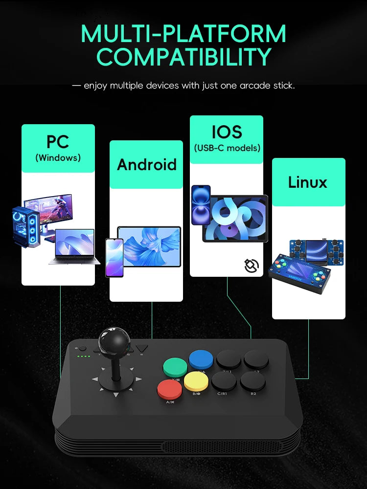 Data Frog Y3A Max Wireless Arcade Stick – 27 Emulators, Turbo Mode | PC, Android & TV Box Fighting Game Joystick