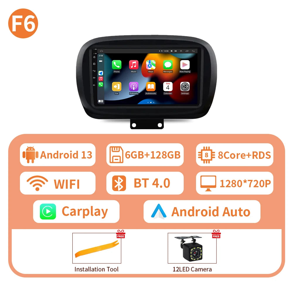Car Stereo with Apple CarPlay & Android Auto, Compatible with Fiat 500X (2014-2020)