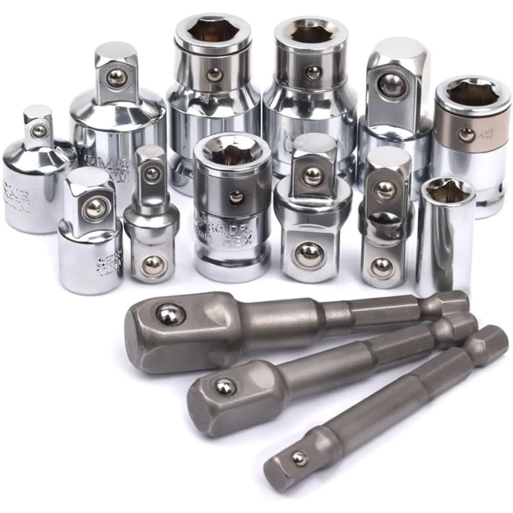 Socket Wrench Adapter, Square Ratchet Reducer Set Drill Sockets Bit Hex Holder 1/2 to 3/8 to 1/4 Double Head Conversion Kit
