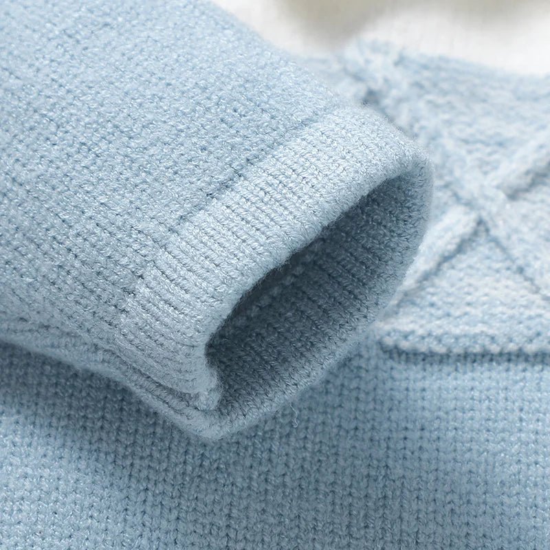 Baby Boy Knit Collar Romper 0-18M - Long Sleeve Winter Bodysuit - photo 4
