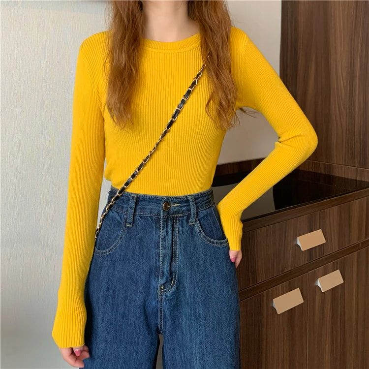 Women's Basic Knit Pullover — Stretch Crew Neck Jumper