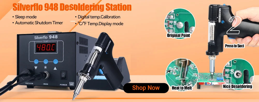 Silverflo 8586D-II Soldering Station 2 IN 1 Soldering Iron Hot Air Station Welding Rework Station with10-Minute Sleep Mode