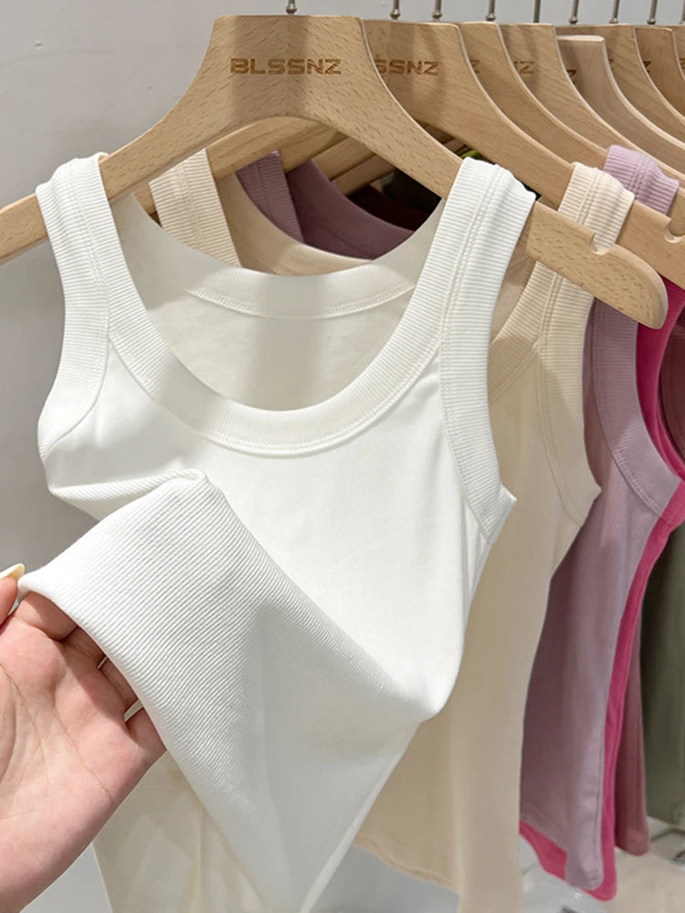 AOSSVIAO Women Solid Round Neck Ribbed Tank Top Camisole Women 2026 Summer Basic Elastic Tank Top O Neck Solid Tank Top