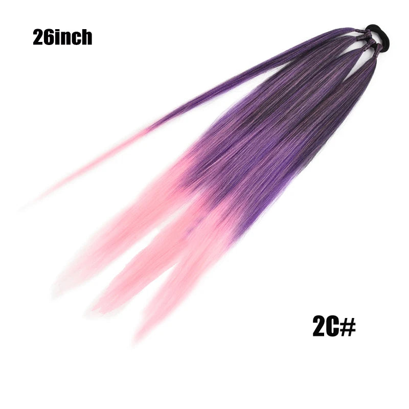 Boxing Braids Ponytail Extensions Synthetic Wrap Around Ponytail With Rubber Band Hair Ring DIY 26 Inch Ombre Black Brown Grey