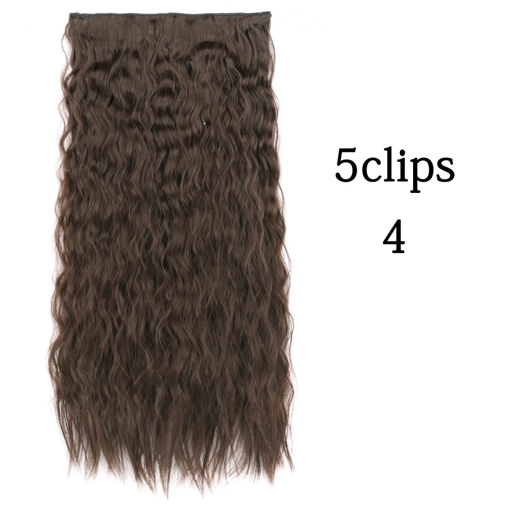Synthetic 5 Clip In Hair Extensions Long Curly Hairstyle Hairpiece Natural Brown Black 80cm Heat Resistant  Fake Hair For Women