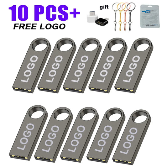 Metal USB 2.0 Flash Drive 10-Pack — Bulk Memory Sticks 4GB to 128GB