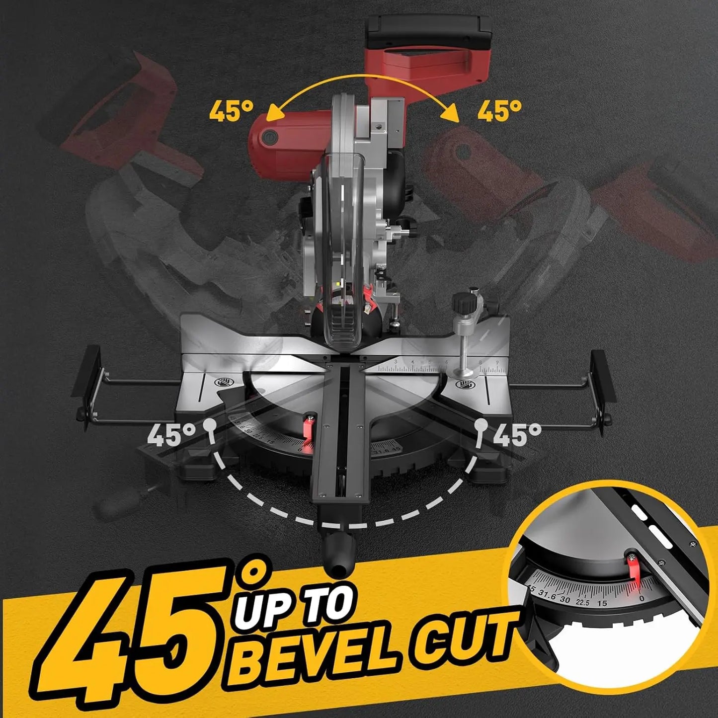 10/12 Inch Sliding Compound Miter Saw – 15 Amp, 5000RPM, 0-45° Dual-Bevel Precision Cutting Power Saw