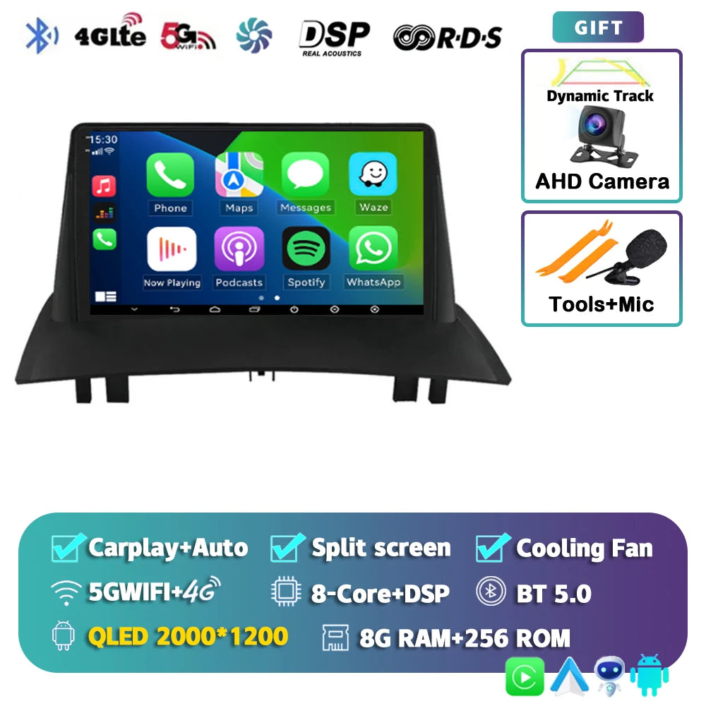 Android 16 For Renault Megane 2 2002-2009 2K QLED Android Car Radio Multimedia Video Player GPS Stereo CarPlay 4G Navigationv BT