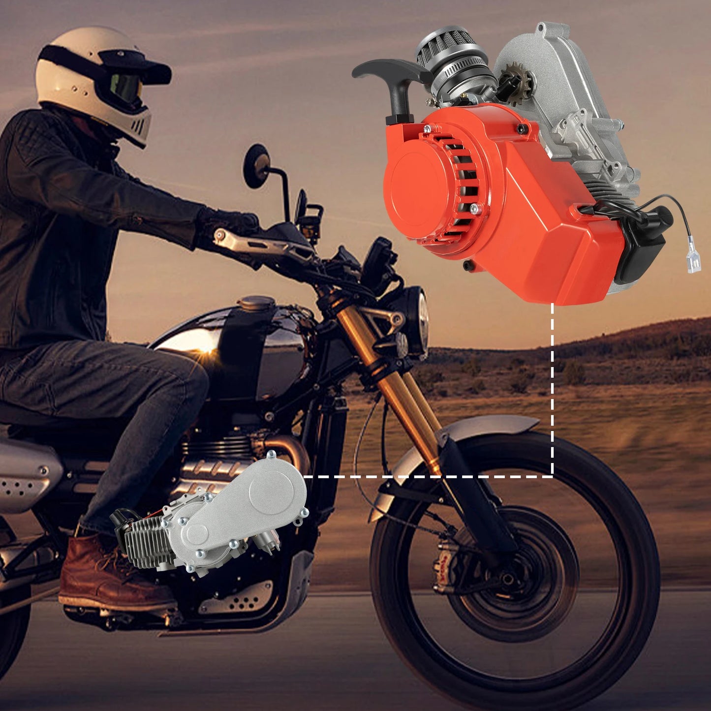 49CC 2-Stroke Gas Engine,  Air-Cooled Pull Start Motor with Gearbox & Air Filter for Mini Dirt Bike, ATV, Pocket Bike, Quad