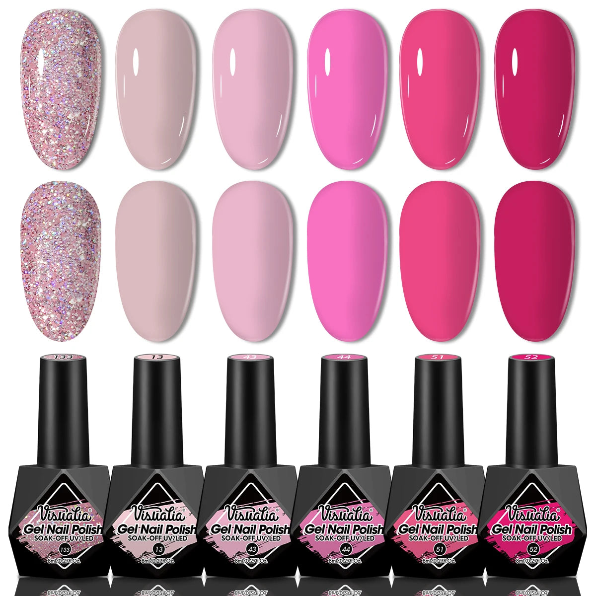 Pink Gel Nail Polish Set - 6pcs All Season Gel Nail Polish Set, UV Gel Polish, Hypoallergenic, Shimmery Finish - Suitable for Na