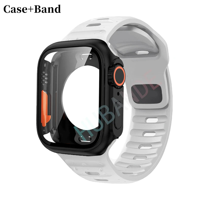Silicone strap For Apple Watch 44mm 45mm 41mm 40mm Bracelet+Screen protectores Change to Ultra For iWatch Series 9 8 7 SE 6 5 3