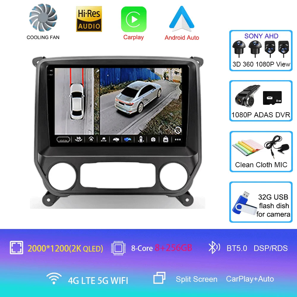 2K Android Car Stereo with CarPlay & Android Auto — Chevrolet Silverado (2014–2018)