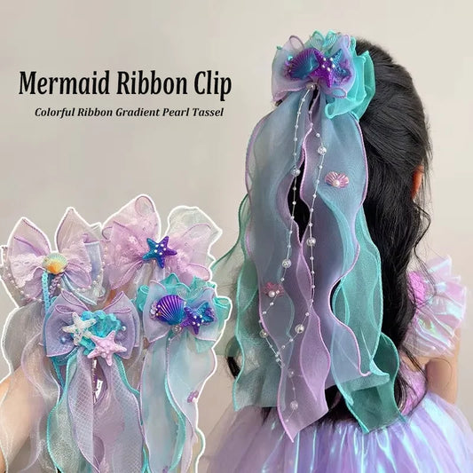 Mermaid ribbon pearl hair clip