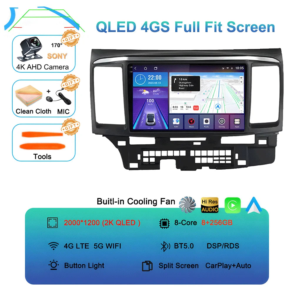 Android 16 Video Player For MITSUBISHI LANCER 9 10 X 2008 - 2016 9Inch Car Radio Stereo Audio GPS Player Carplay Auto Screen