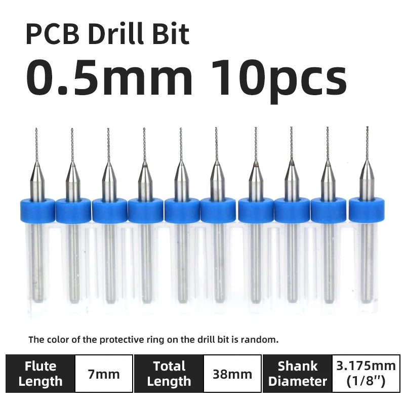 TOOLEYE 10pcs PCB Drill Bit Set Micro Drills Printed Circuit Board 1/8" Shank Mini CNC Drill Bits 0.1-3.175mm Drilling Tools
