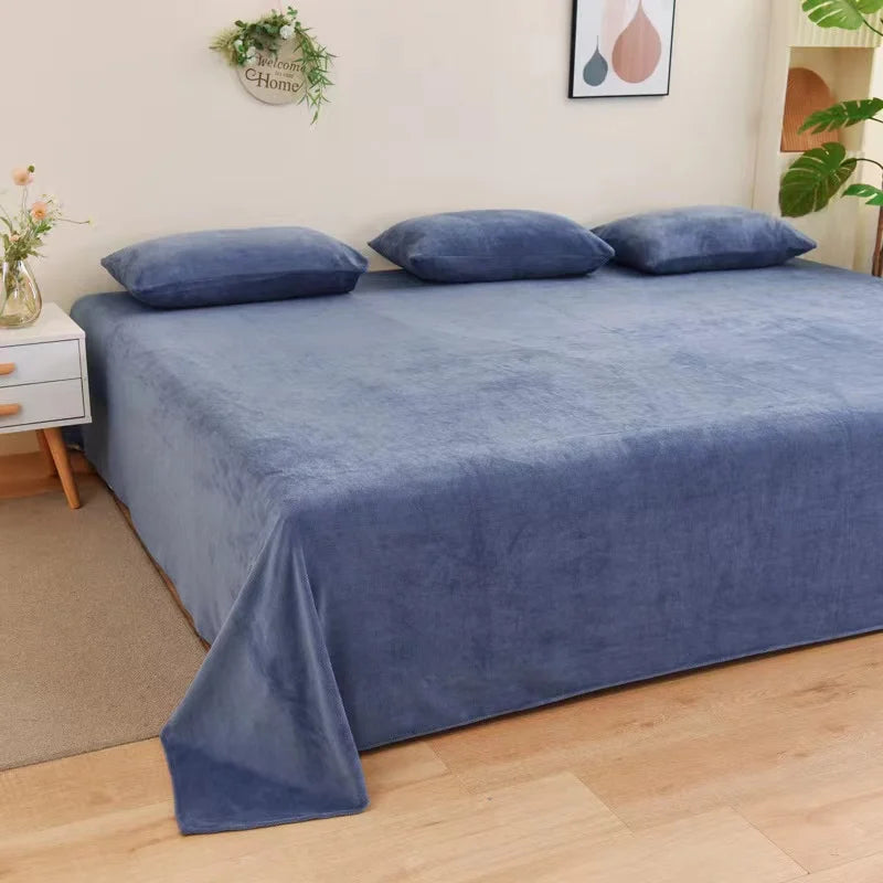 Winter Warm Thick Plush Velvet Flat Sheet Solid Color Large Size Soft Flannel Bed Sheet 350x245cm Not Including Pillowcase