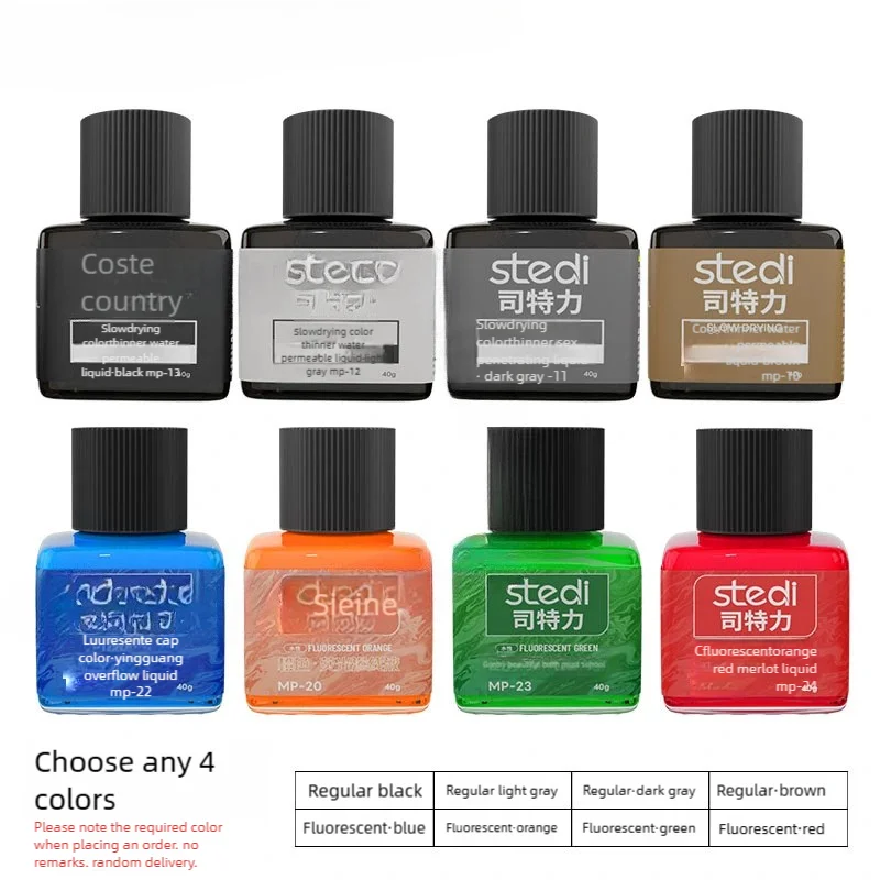40g Stedi MP10-MP29 Water-based Fluorescent Panel Liner Paint for Model Building Fluorescent Ink Panel Line with Tools