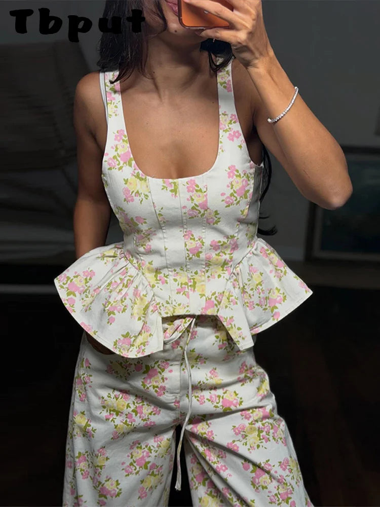 Elegant Printed Vest & Wide-Leg Pants Set — Women's 2-Piece