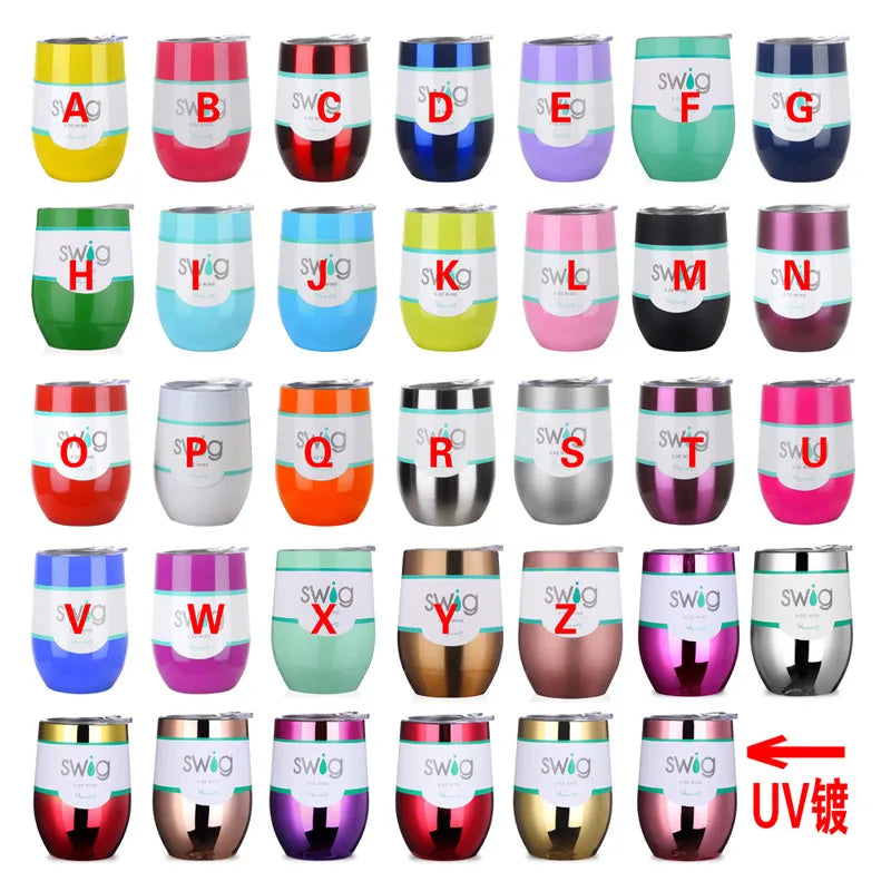 12OZ Wine seal Cover Custom Logo Mug Vacuum Insulated Thermos Garrafa Termica  Egg Shape Coffee Tumbler  Wine Beer  With Lid