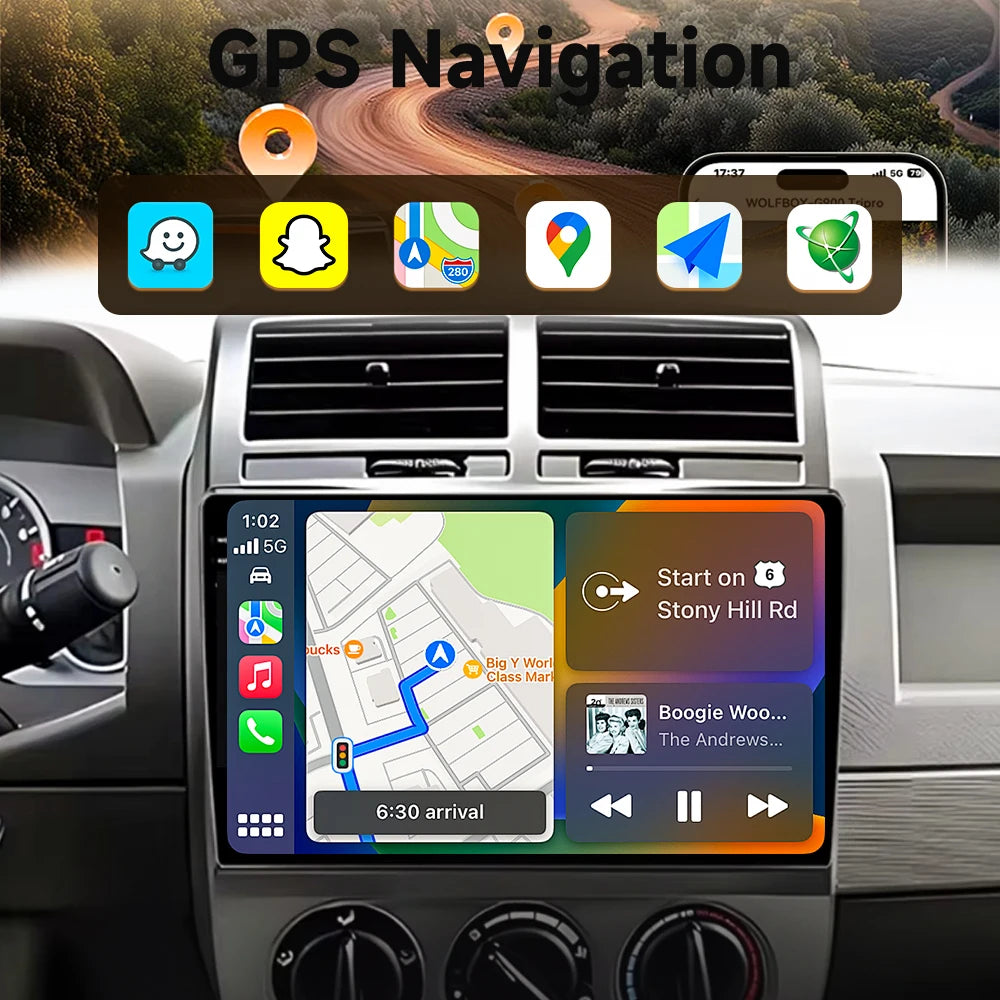 Car Stereo with Apple CarPlay & Android Auto, Compatible with Dodge Caliber & Jeep Compass MK
