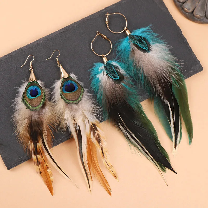 Unique Exaggerate Feather Earrings Creative Feathers Long Earrings Trendy Boho Big Earrings Jewelry Wholesale Custom Packaging