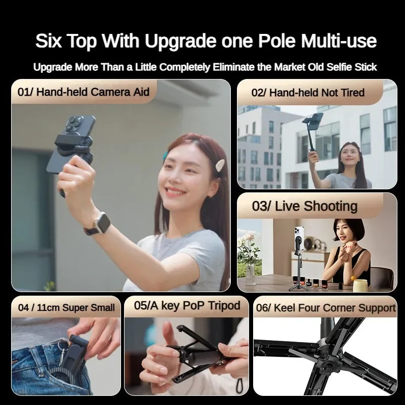 Magnetic Phone Holder 360° Rotation Pocket Selfie Stick With Bluetooth Remote Adjustable Desktop Stand for Live Streaming Vlog