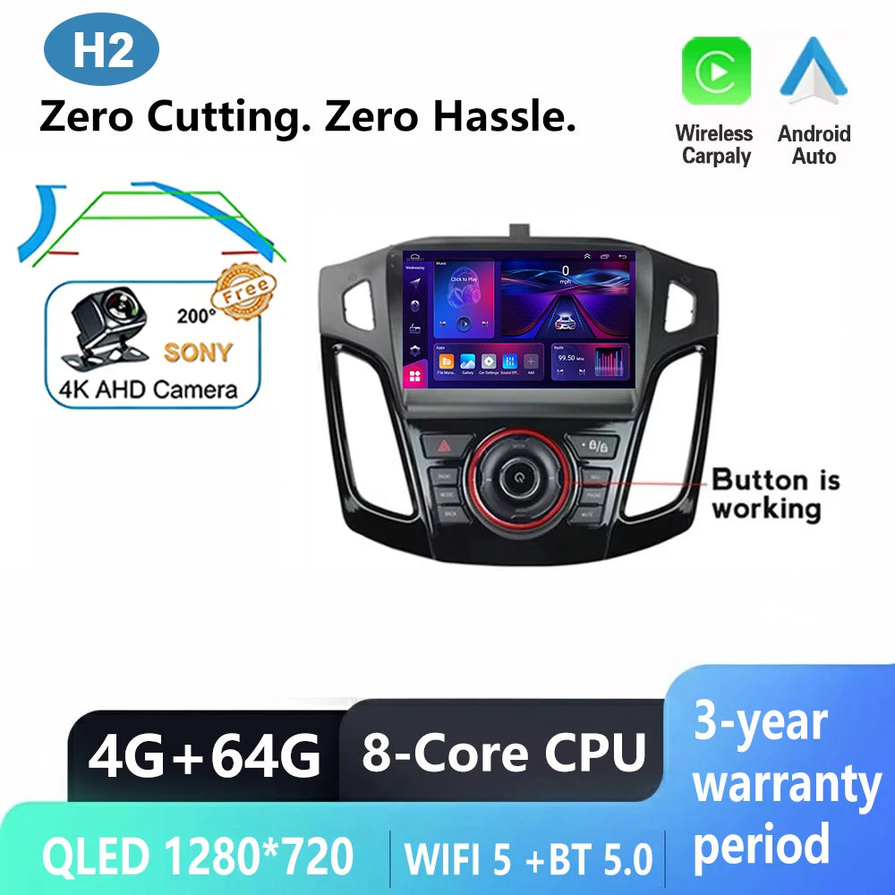 Android Multimedia Head Unit for Ford Focus 3 MK3 (2011–2019) — CarPlay, Android Auto, GPS, WiFi
