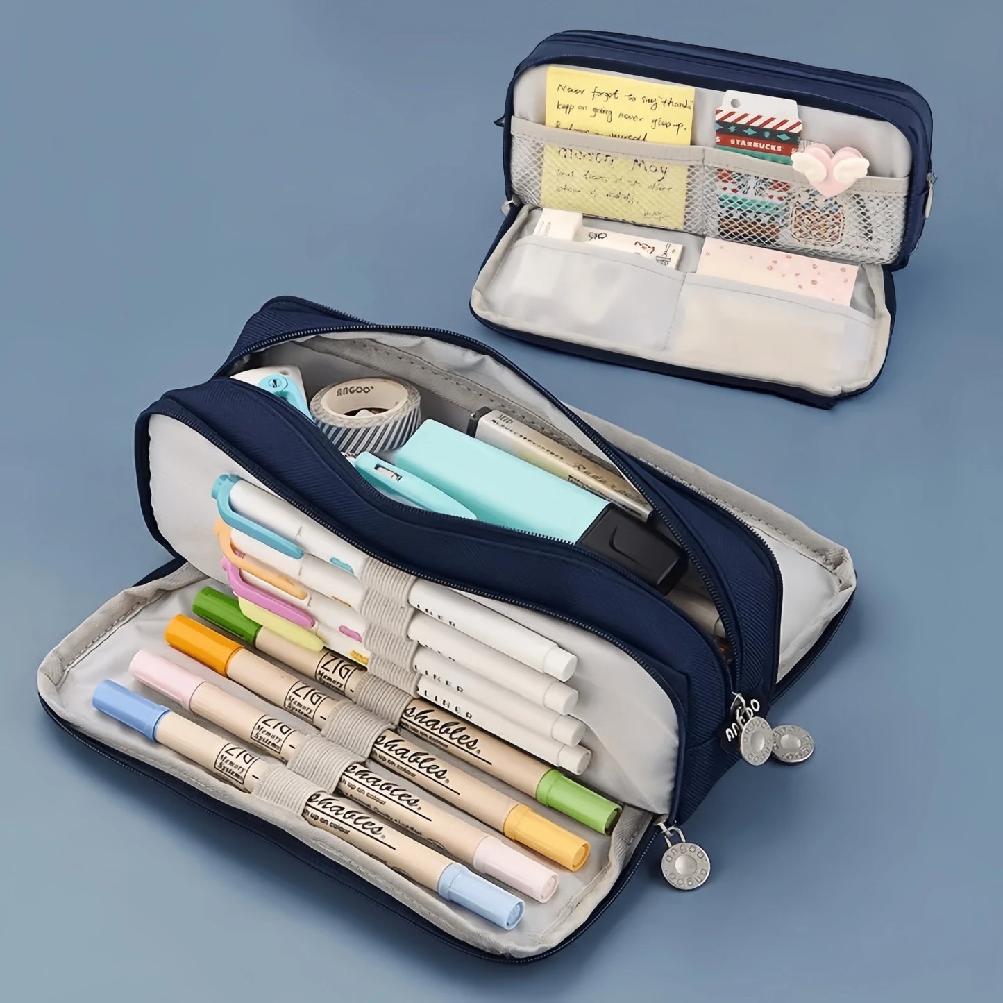 Large-Capacity Three-Layer Oxford Cloth Pencil Case with Versatile Functions, Suitable for Both Student and Office Scenarios.