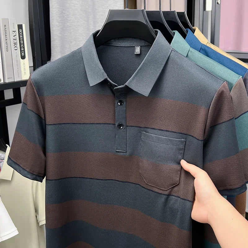 Men's Striped Lapel Polo - Sweat-Resistant Lightweight Summer Tee