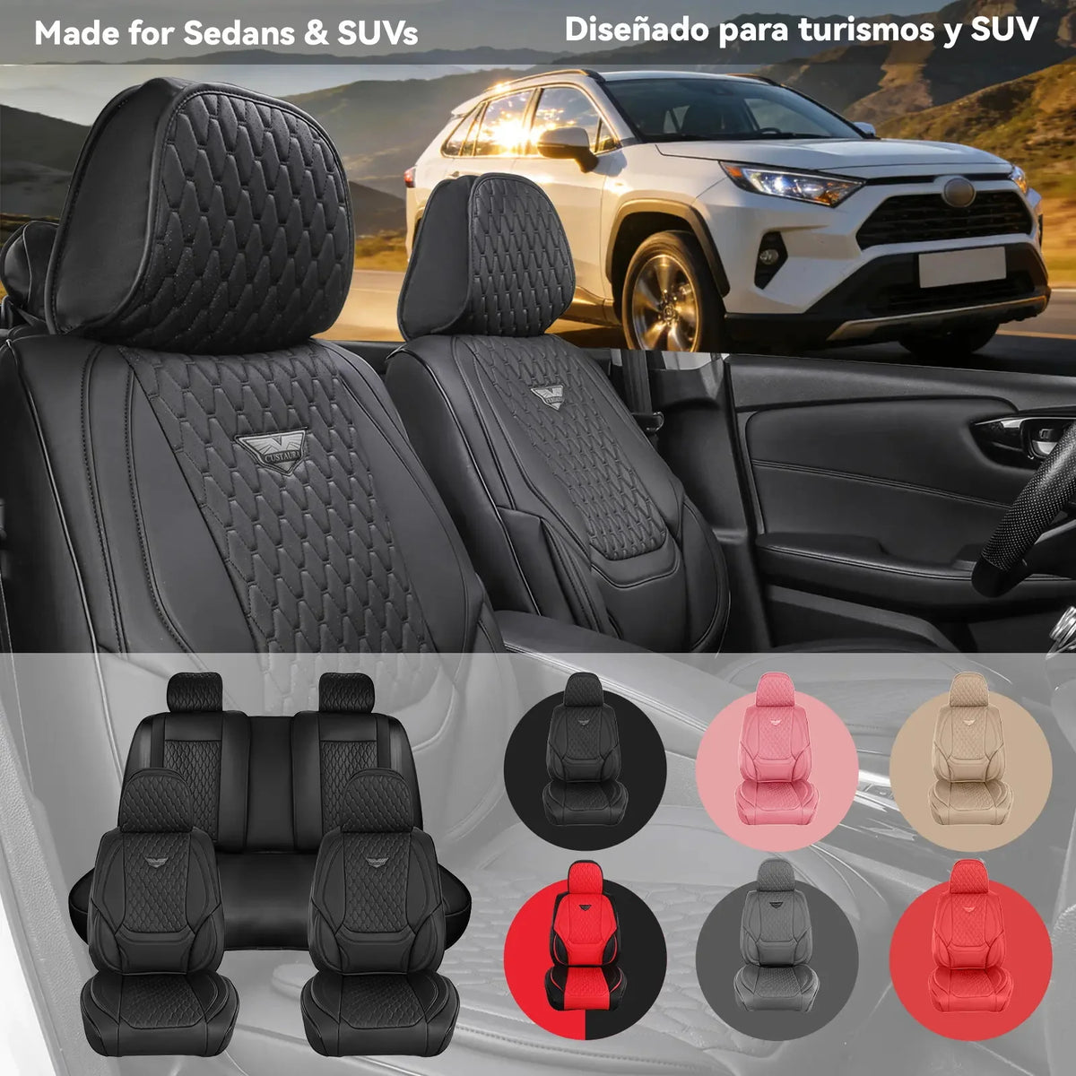 EKR Universal Car Seat Covers 5 Seats Full Set For Toyota Honda Lexus Ford Kia Hyundai Audi Waterproof Leather Auto Seat Protection All-Season Universal Fit Most Car Sedan SUV Car Accessories
