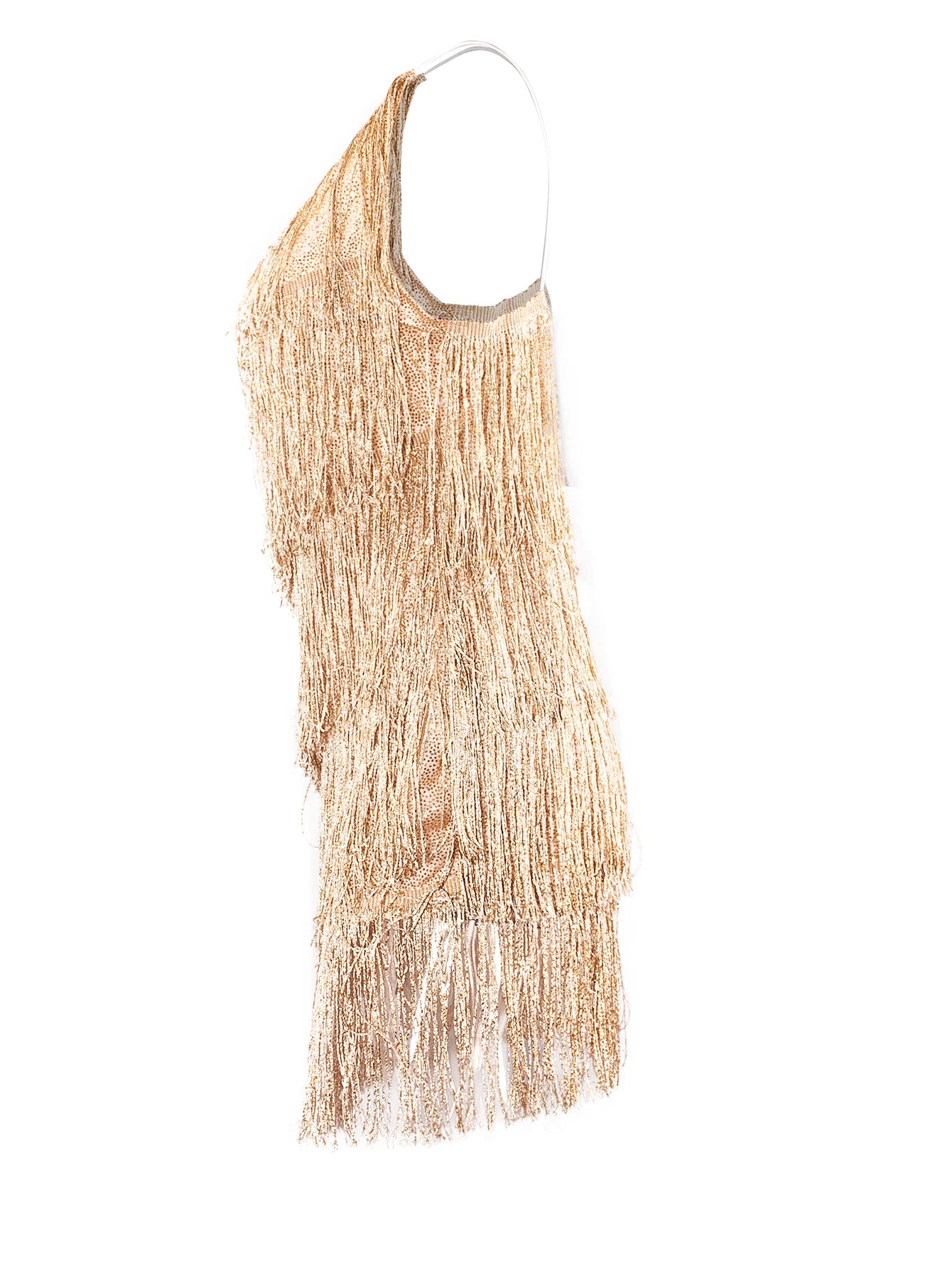 Women's one shoulder tassel slim fit dress, nightclub short skirt, sleeveless dress, solid color dress