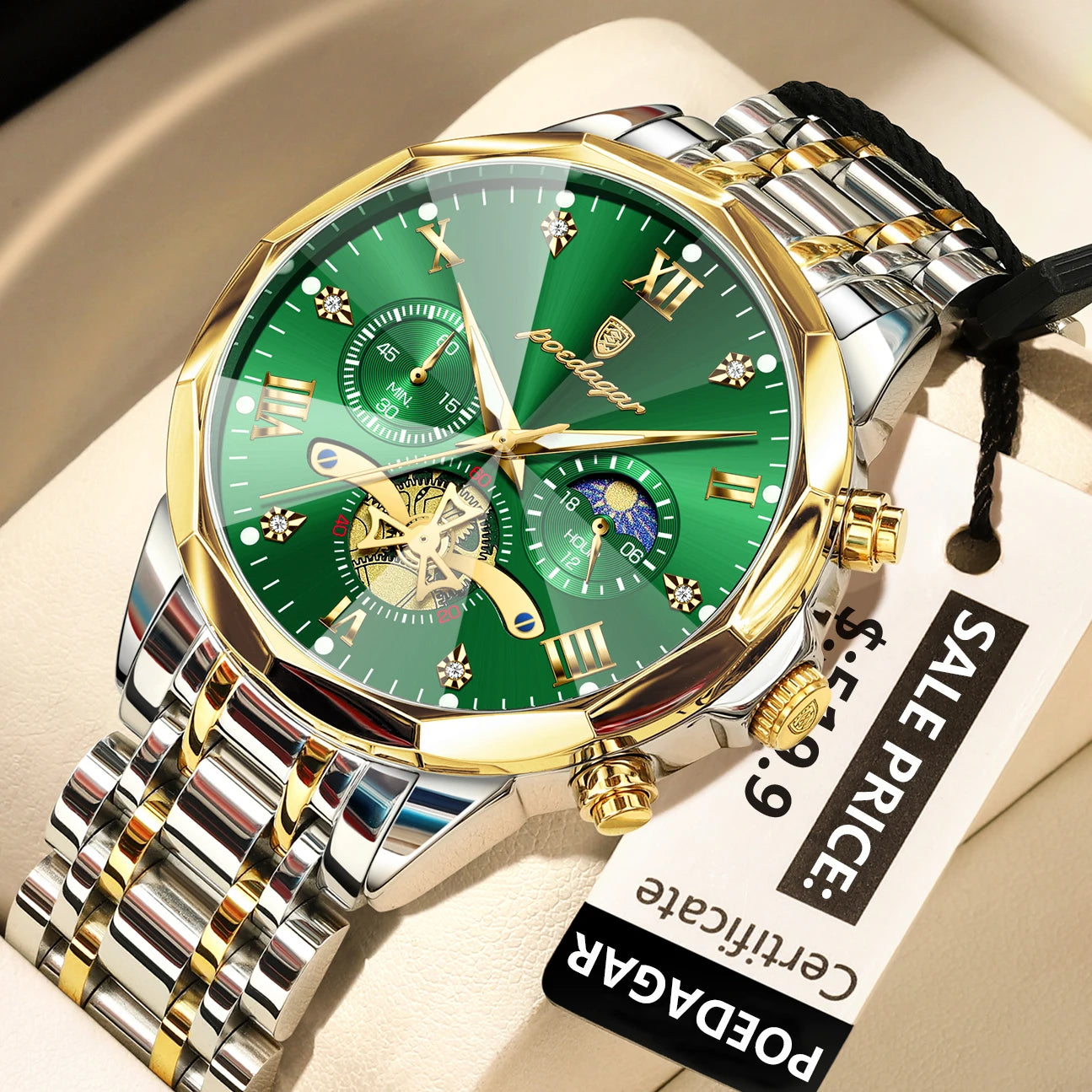 POEDAGAR Luxury Men's Quartz Watch – Waterproof Luminous Chronograph Stainless Steel Wristwatch (Model 938)