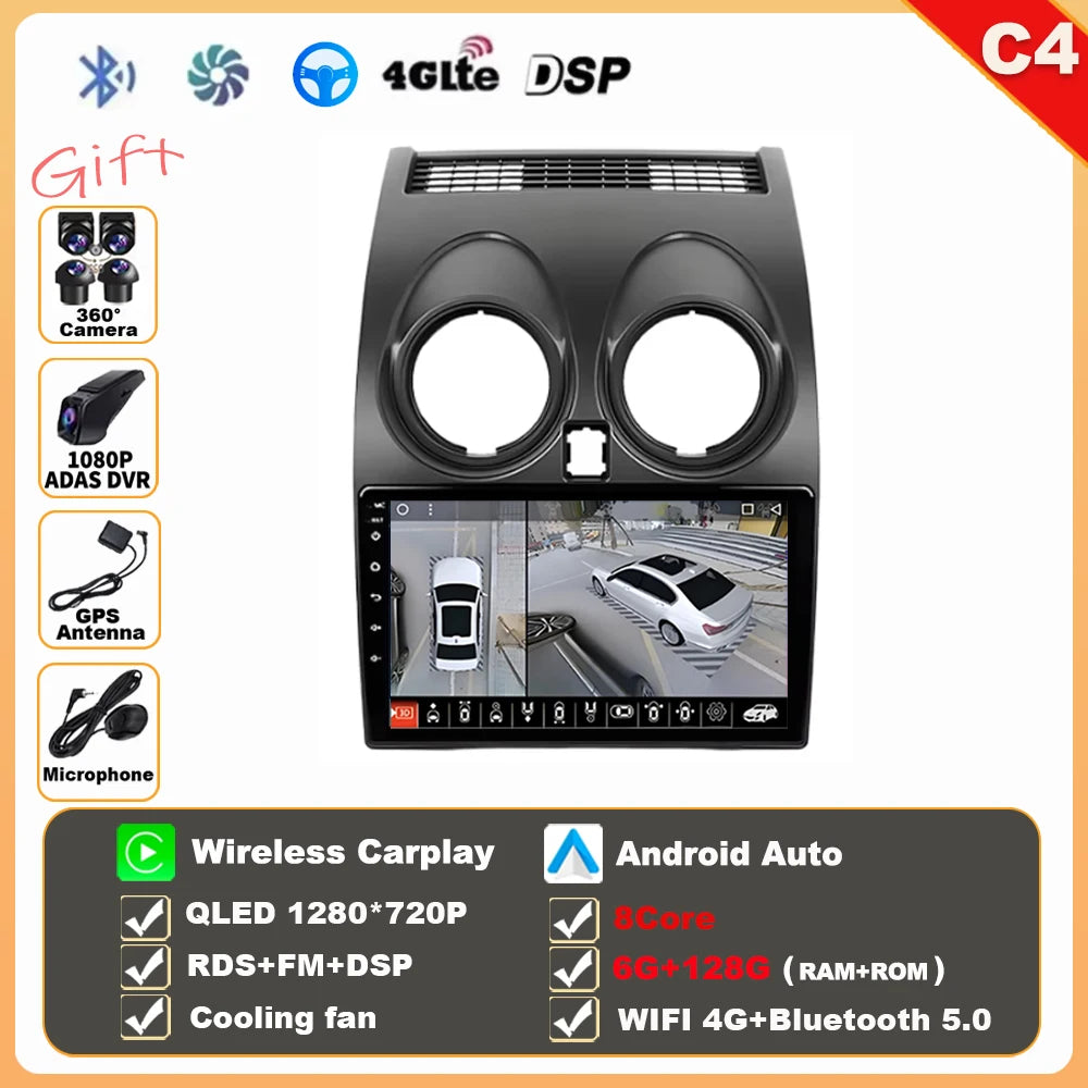 Android 16 Wireless CarPlay Android Auto Car Radio For Nissan Qashqai J10 2006 2007 2008-2013 Smart Intelligent Systems 4G GPS