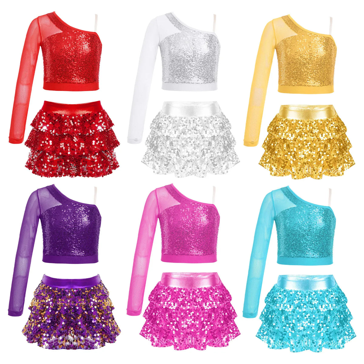 Girls sequin crop top and culotte Latin jazz set