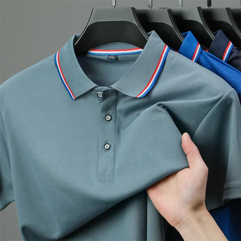 Men's Solid Polo Shirt - Anti-Wrinkle Knit, Versatile Summer Top