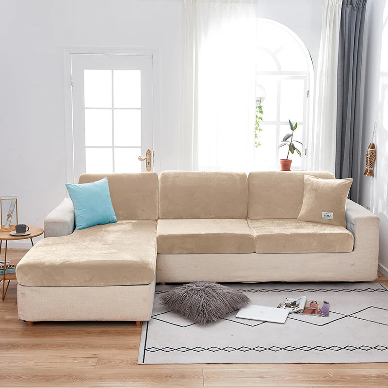 Velvet Sofa Covers for Living Room Elastic Plush Sofa Seat Cushion Cover Soft Couch Slipcover Furniture Protector for Home
