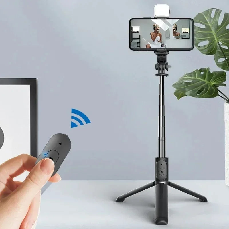 Wireless Selfie Stick with Tripod Stand and Light, Bluetooth Remote, Extendable for iPhone, Mobile Phone, TikTok Live Streaming