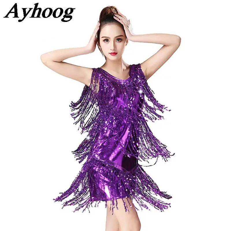 Women's sequin tassel Latin dance dress