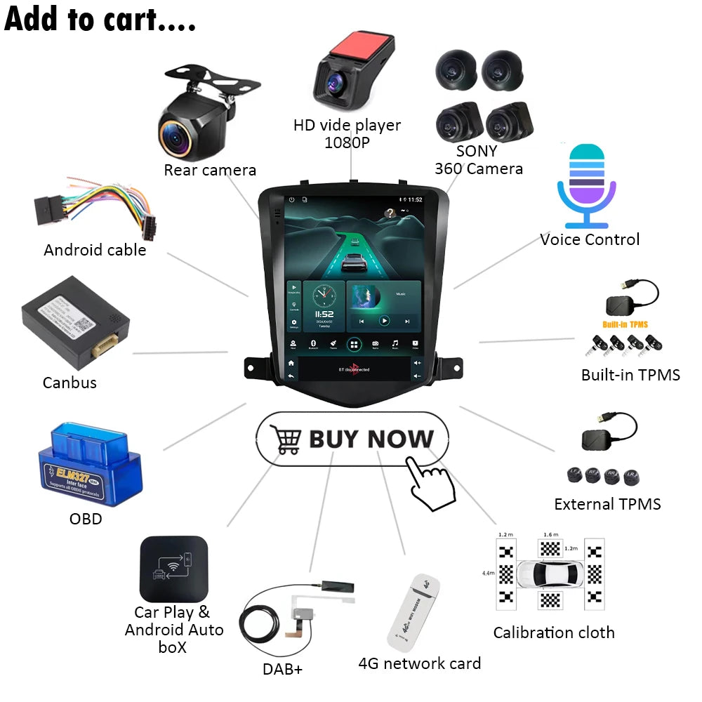 For Chevrolet Cruze J300 2008 - 2012 Android 16 Multimedia Video Player GPS Navigation Wireless Android Auto Touch Screen RDS