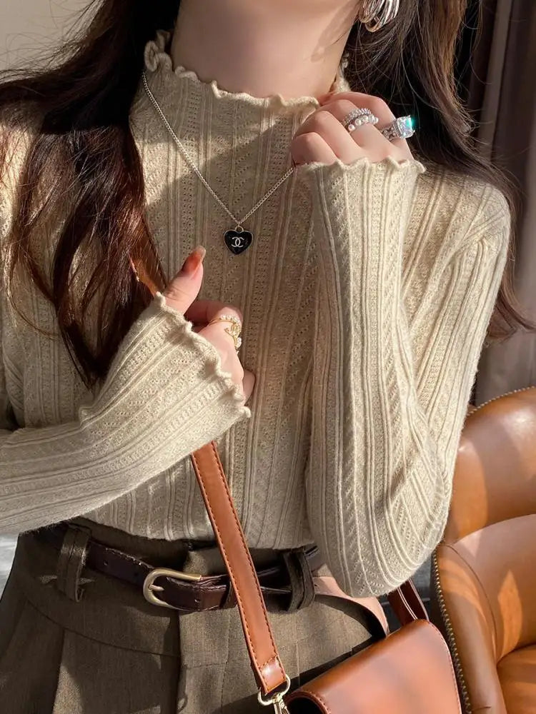 Women's Ruched Turtleneck Sweater - Slim Knit Pullover Jumper - photo 6