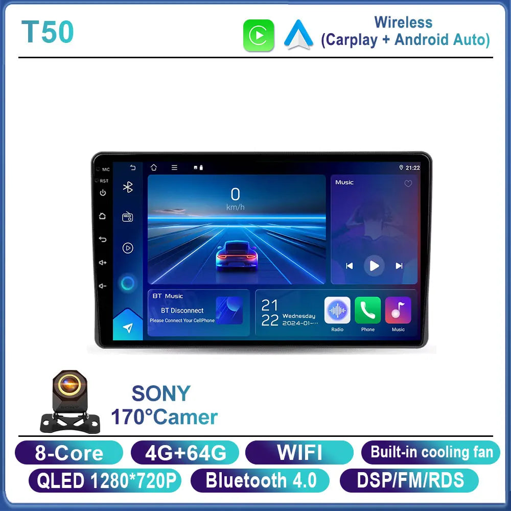 Car Stereo with Apple CarPlay & Android Auto, Compatible with Fiat Panda 169 (2003-2012)