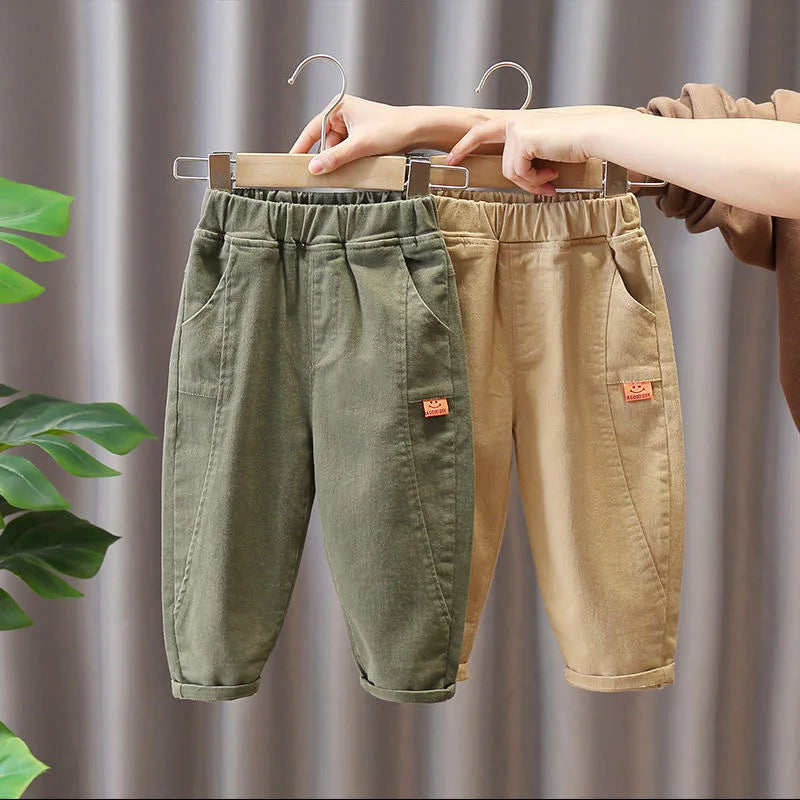 Children Clothes 2025 Spring Autumn Cargo Pants Full Length Pockets Solid Elastic Waist Cotton Casual Fashion Boys Pants 2-8T