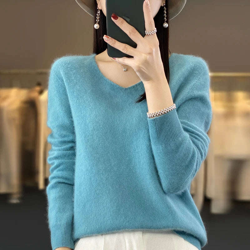 Women's Merino Wool V-Neck Sweater