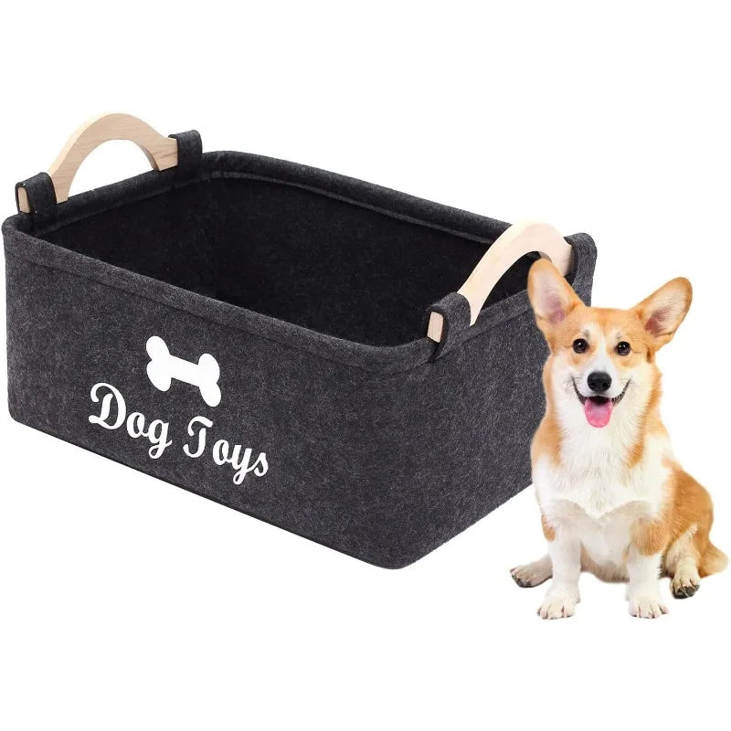 Felt Pet Toy Organizer Box with Handles Storage Basket For Organizing Toys, Leashes, Clothes Home Storage Box