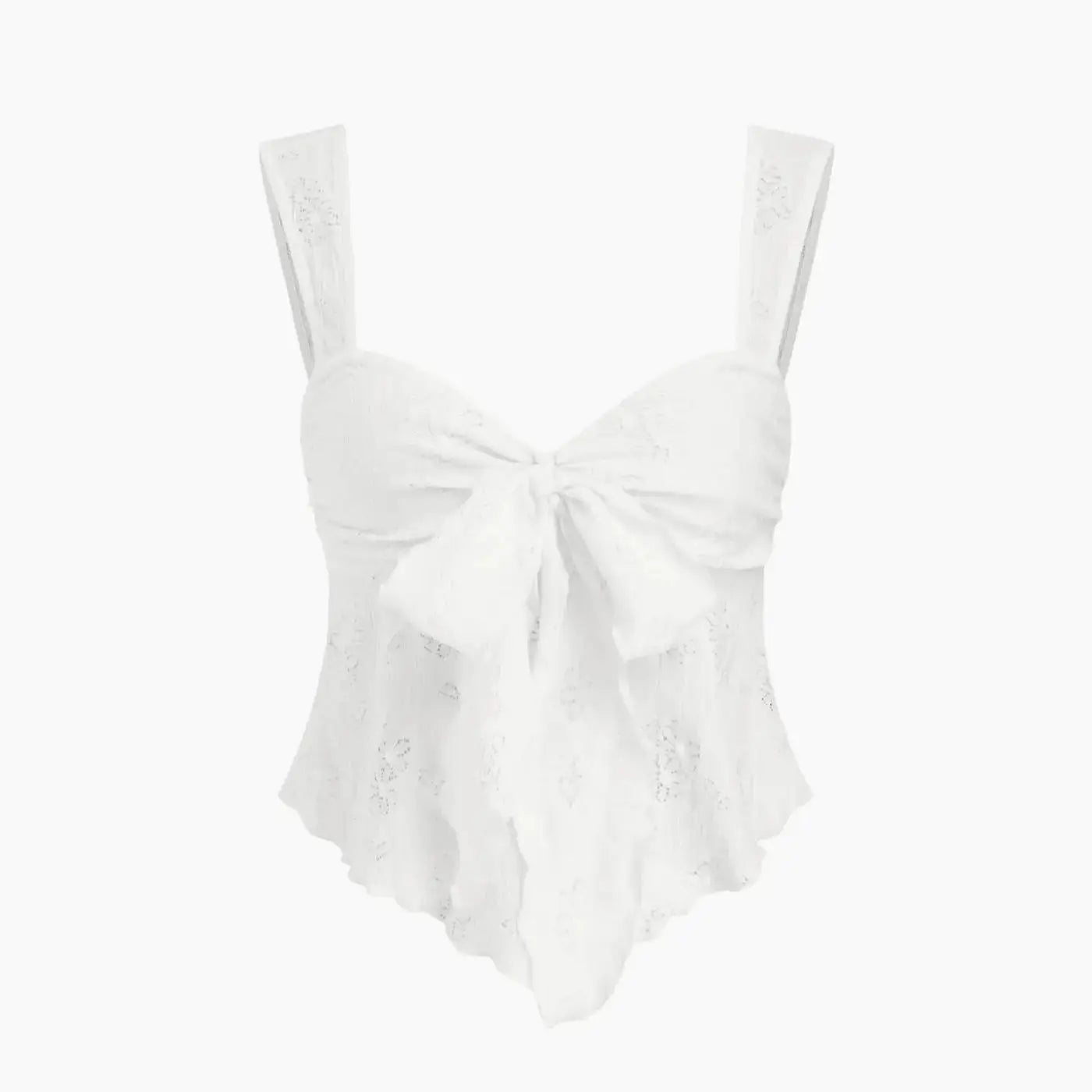 Women's Wide Strap V-Neck Bow Eyelet Lace Fitted Camisole – Sweet Chic Spring Summer Top