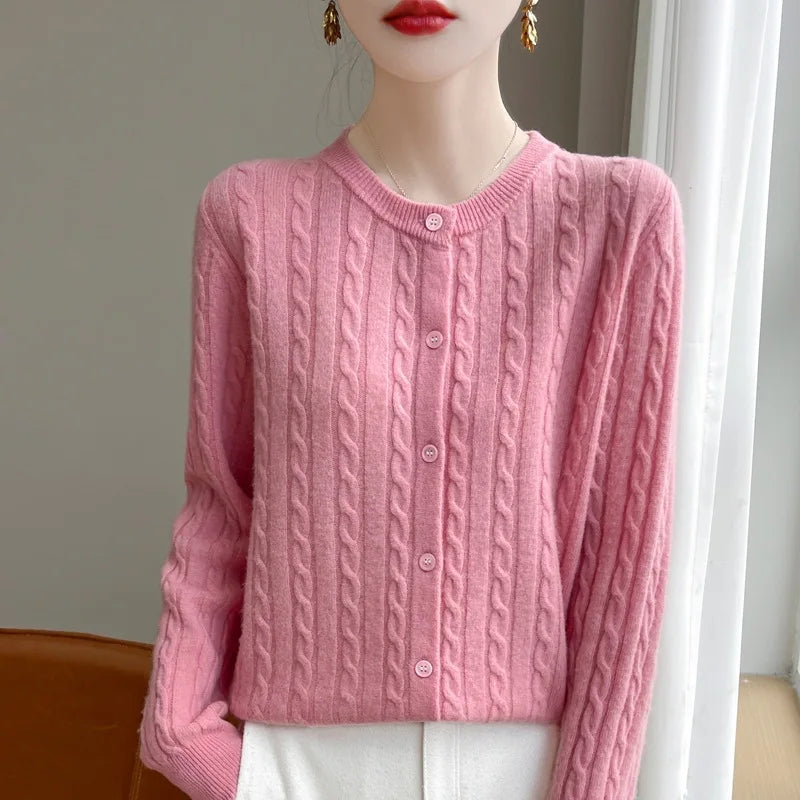 Women's Slim Fit Thick Knit Cardigan - Warm Crew Neck Sweater - photo 14
