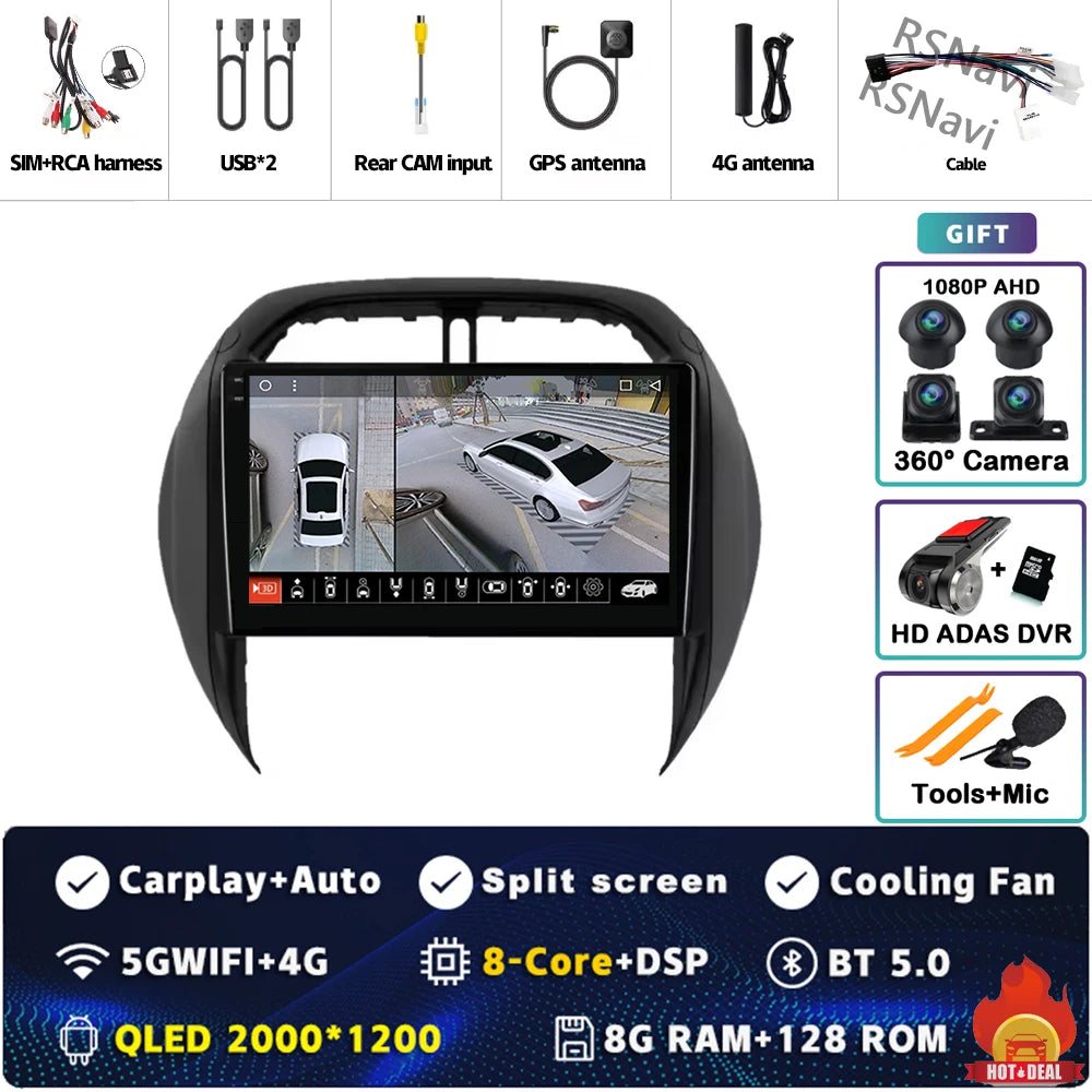 Android 16 For Toyota RAV4 2 CA20 CA20W XA20 2003 - 2005 2K QLED Stereo Car Radio Multimedia Video Player GPS 4G CarPlay