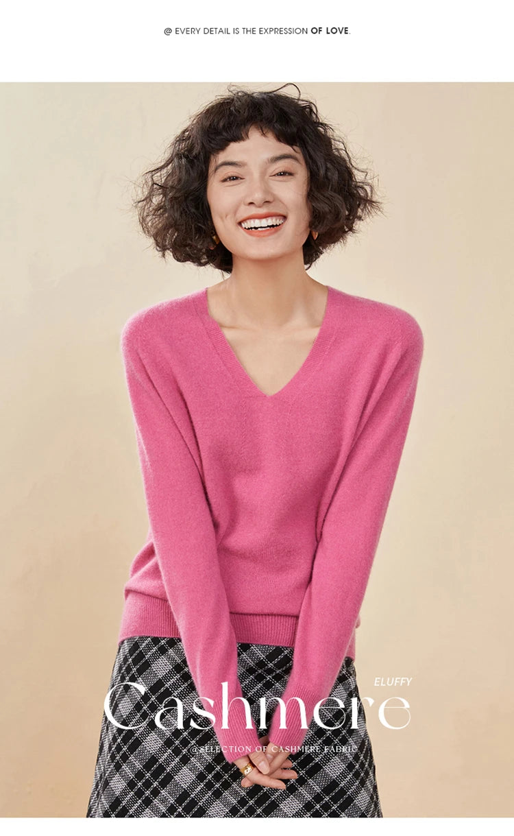 Women's Cashmere V-Neck Sweater, Knit Pullover