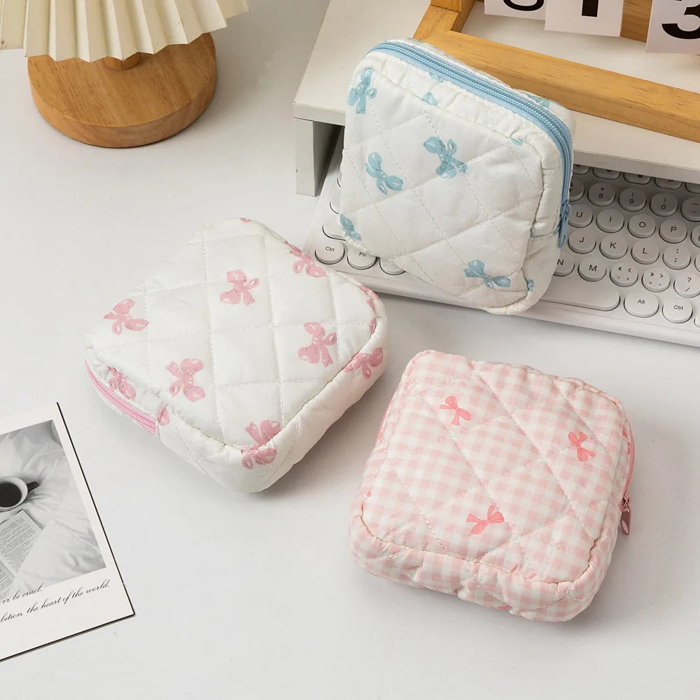 Cute Large Capacity Sanitary Napkin Storage Bags Cartoon Bow Portable Girls Physiological Period Tampon Organiser Bag Pouch
