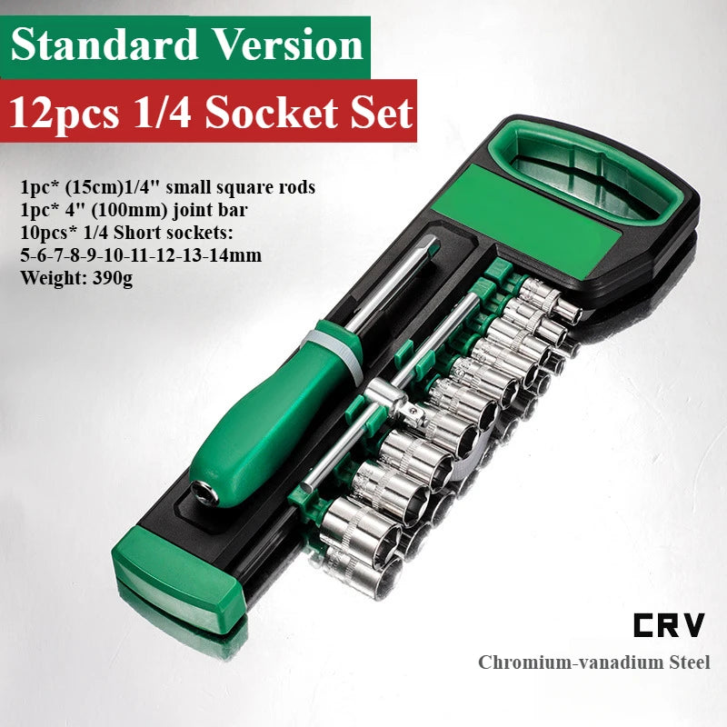 1/4 3/8 1/2 Inch Ratchet Socket Wrench Set 72Drive Motorcycle Car Repair Hand Tools Spanner Sleeves Head Auto Repairing Kit